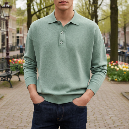 Basser - Heren Poloshirt | Lange Mouwen-Basser-Lichtgroen-S-Basser