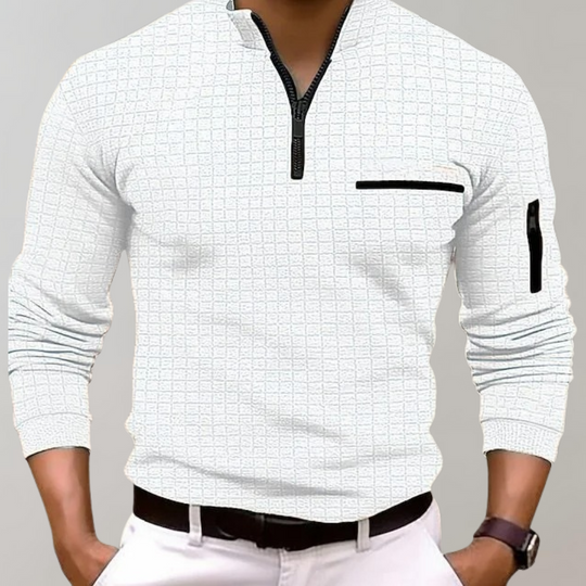 Basser - Heren Poloshirt | Lange Mouwen-Basser-Wit-S-Basser