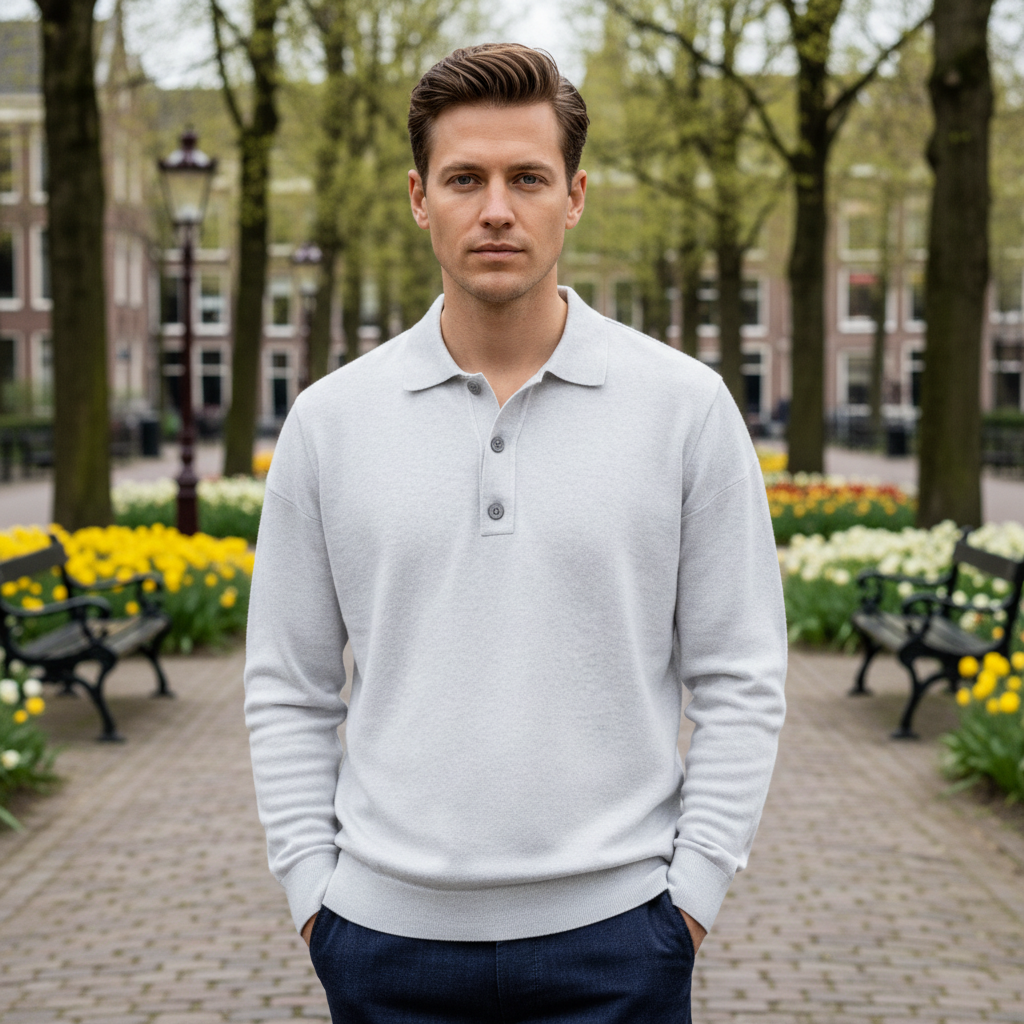 Basser - Heren Poloshirt | Lange Mouwen-Basser-Wit-S-Basser