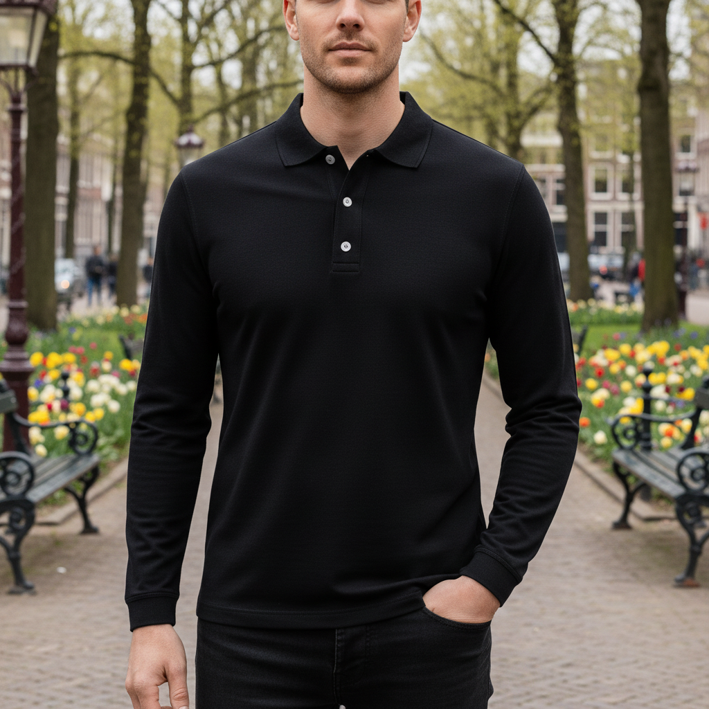 Basser - Heren Poloshirt | Lange Mouwen-Basser-Zwart-S-Basser