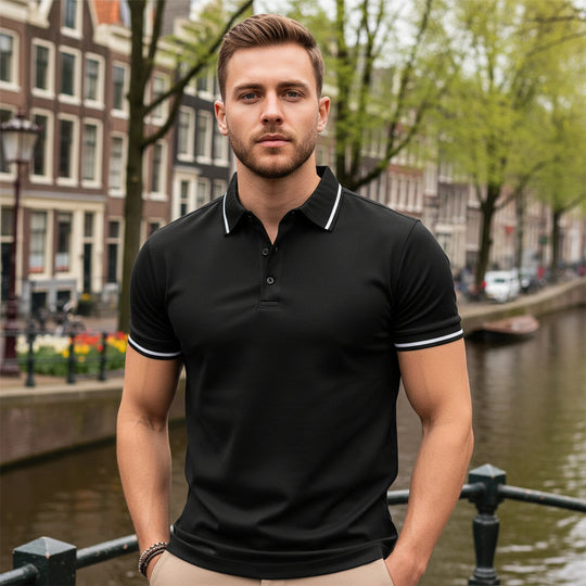 Basser - Heren Poloshirt | Sportieve Pasvorm-Basser-Zwart-S-Basser