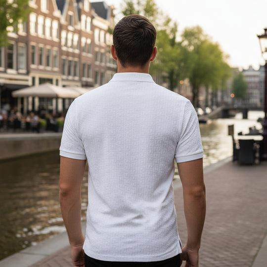 Basser - Heren Poloshirt | Witte Kleur Met Geplisseerd Detail-Heren tops-Basser-Basser