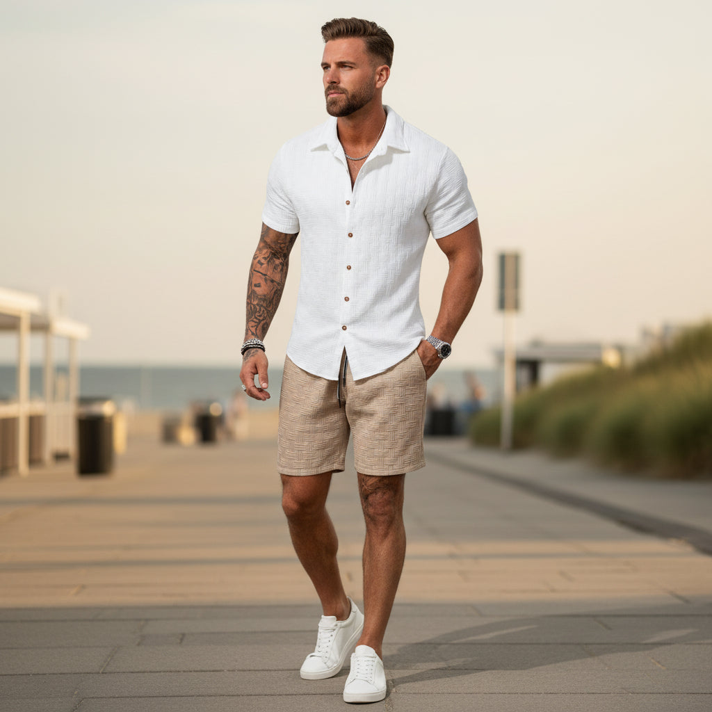Basser - Heren Set | Klassiek Overhemd met Shorts-Sets voor heren-Basser-Basser