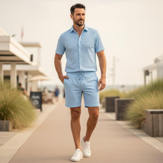 Basser - Heren Set | Klassiek Overhemd met Shorts-Sets voor heren-Basser-Babyblauw-S-Basser