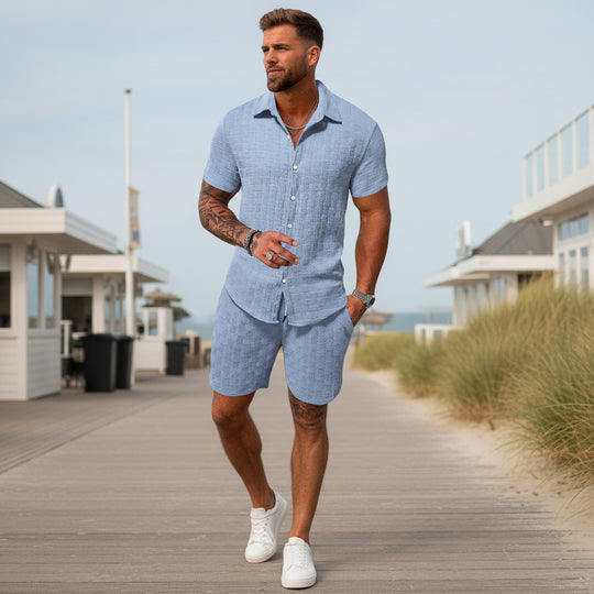 Basser - Heren Set | Klassiek Overhemd met Shorts-Sets voor heren-Basser-Blauw-S-Basser