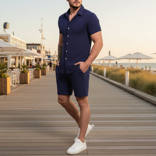 Basser - Heren Set | Klassiek Overhemd met Shorts-Sets voor heren-Basser-Donkerblauw-S-Basser