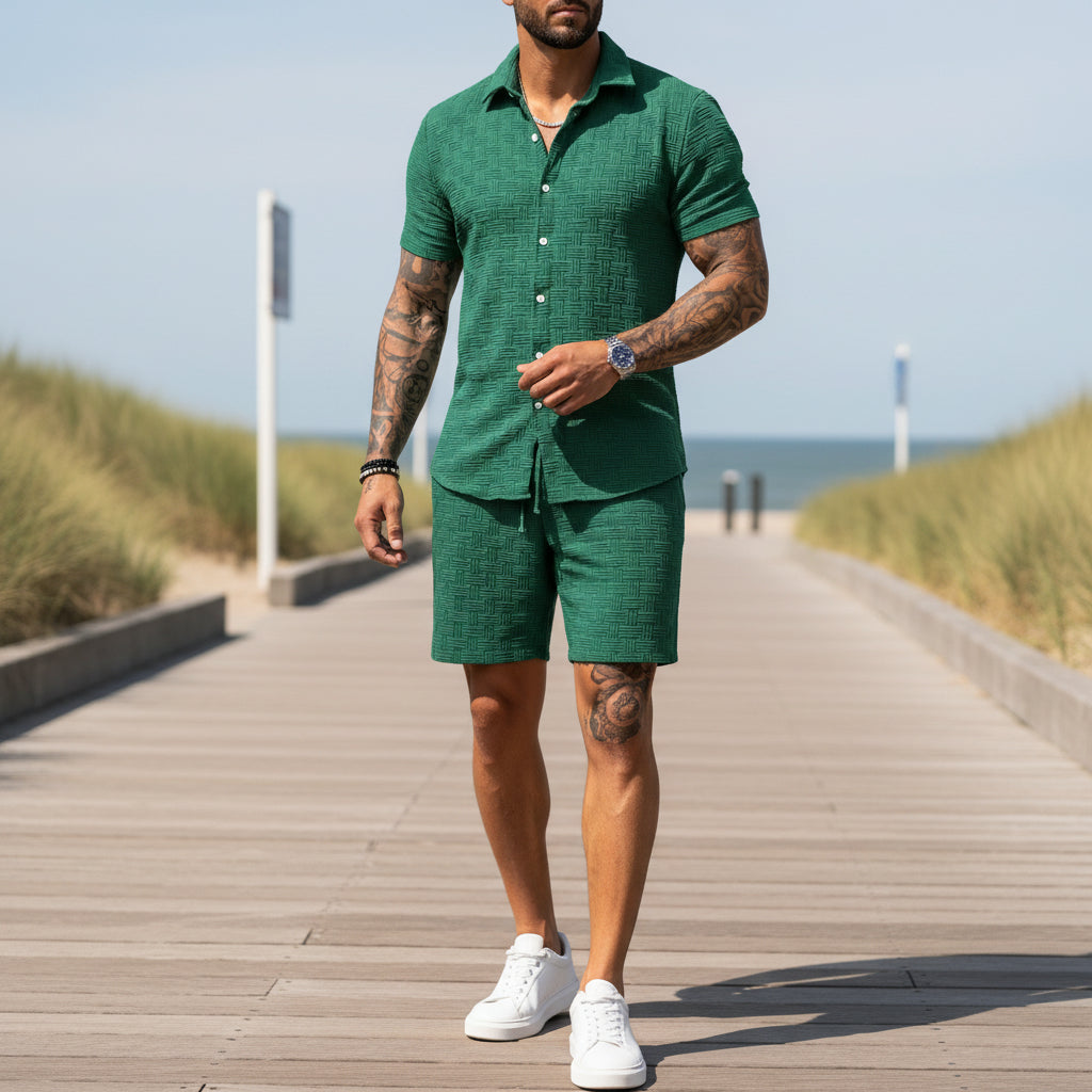 Basser - Heren Set | Klassiek Overhemd met Shorts-Sets voor heren-Basser-Donkergroen-S-Basser