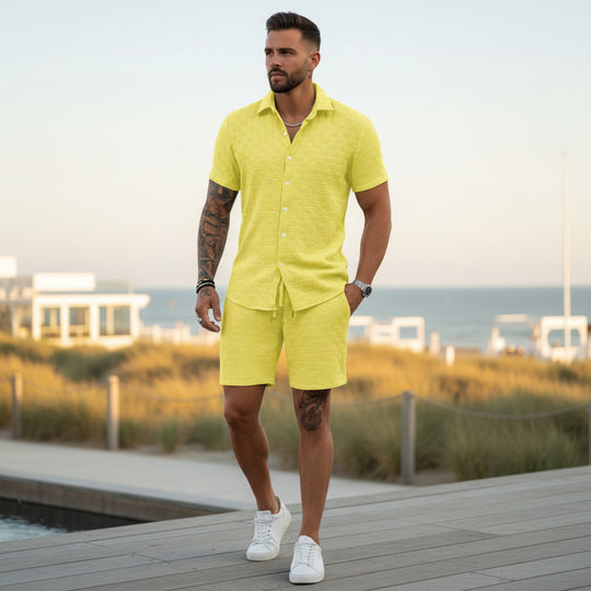 Basser - Heren Set | Klassiek Overhemd met Shorts-Sets voor heren-Basser-Geel-S-Basser