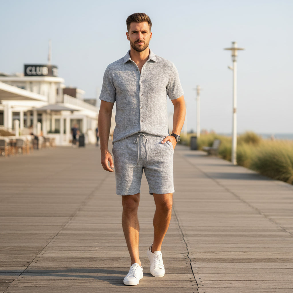 Basser - Heren Set | Klassiek Overhemd met Shorts-Sets voor heren-Basser-Grijs-S-Basser