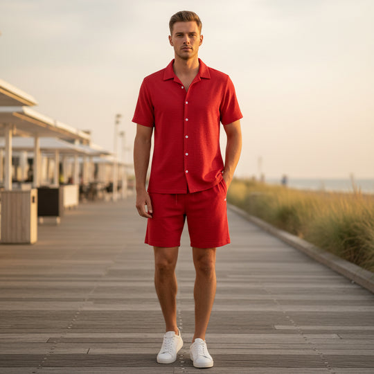 Basser - Heren Set | Klassiek Overhemd met Shorts-Sets voor heren-Basser-Rood-S-Basser
