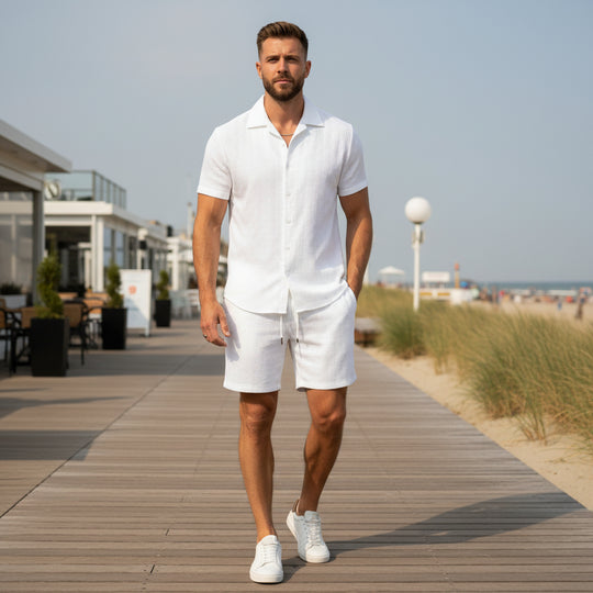 Basser - Heren Set | Klassiek Overhemd met Shorts-Sets voor heren-Basser-Wit-S-Basser