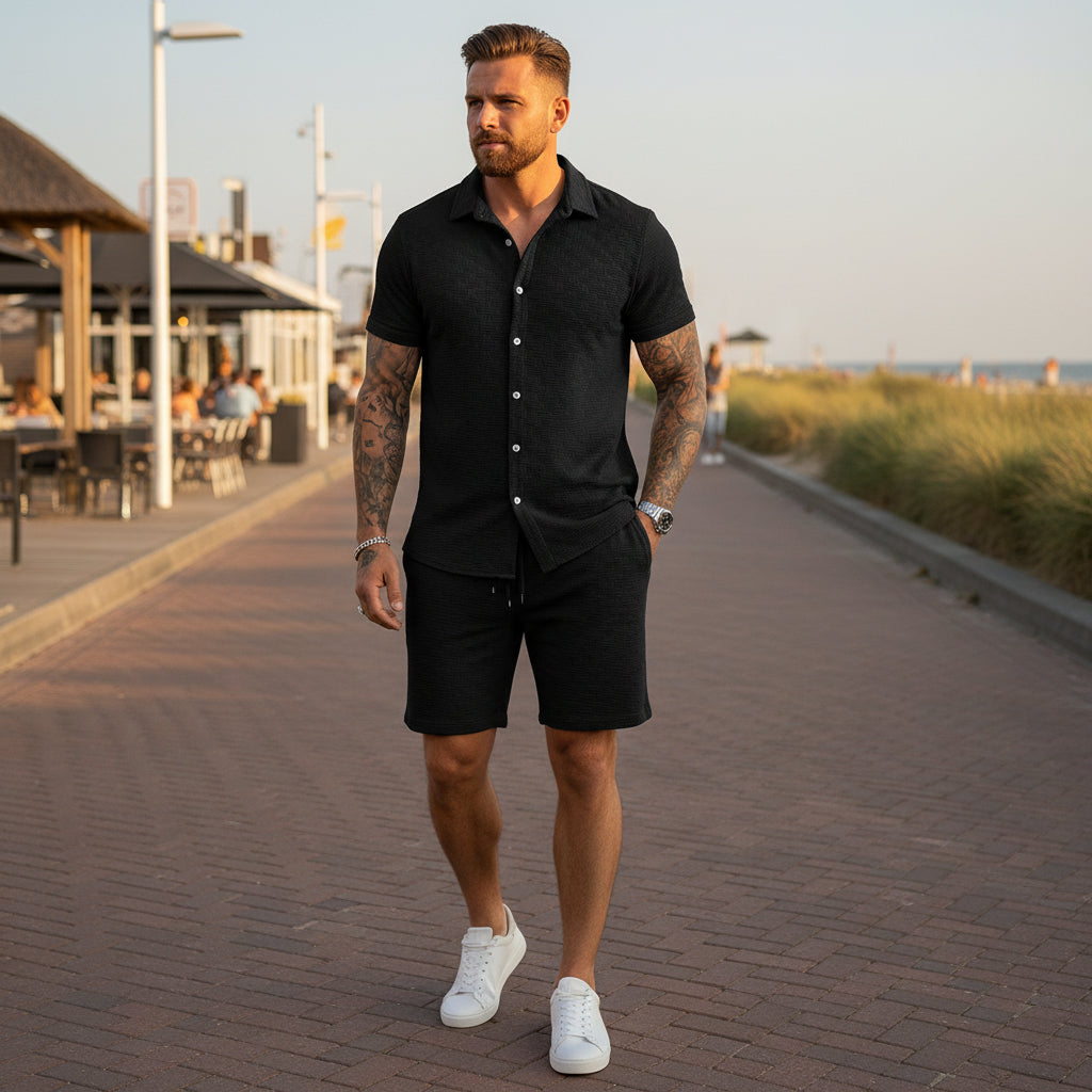 Basser - Heren Set | Klassiek Overhemd met Shorts-Sets voor heren-Basser-Zwart-S-Basser