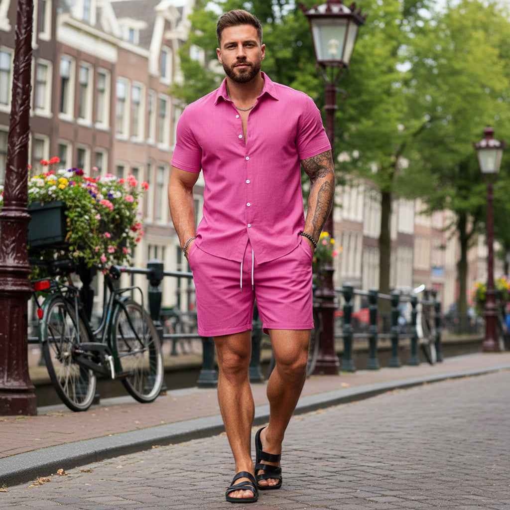 Basser - Heren Set | Losvallend Ontwerp-Basser-Fel roze-S-Basser