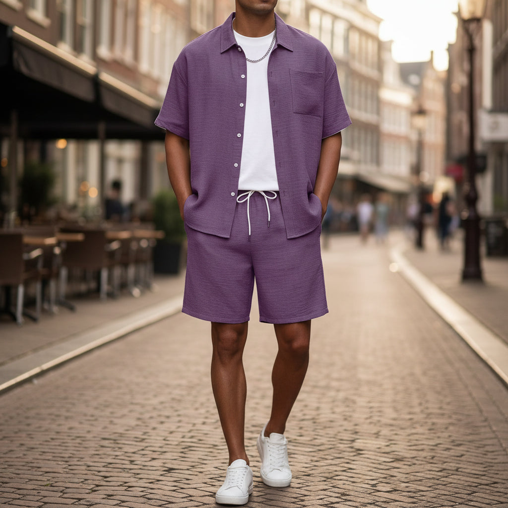 Basser - Heren Set | Losvallend Overhemd en Shorts-Sets voor heren-Basser-Basser