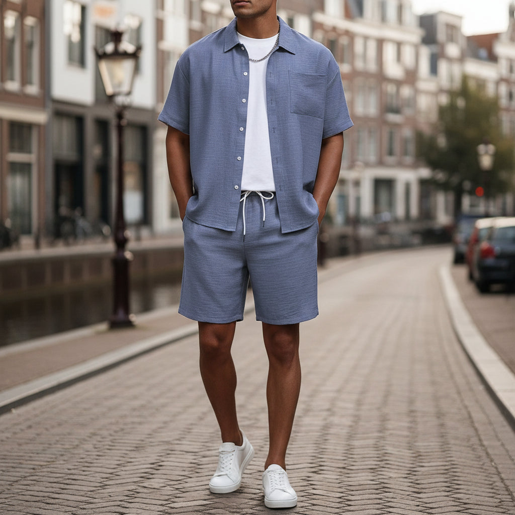 Basser - Heren Set | Losvallend Overhemd en Shorts-Sets voor heren-Basser-Babyblauw-S-Basser