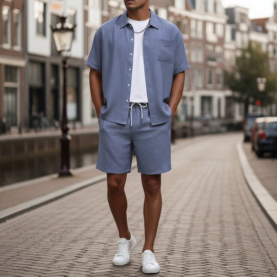 Basser - Heren Set | Losvallend Overhemd en Shorts-Sets voor heren-Basser-Babyblauw-S-Basser