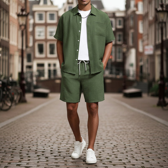 Basser - Heren Set | Losvallend Overhemd en Shorts-Sets voor heren-Basser-Groen-S-Basser