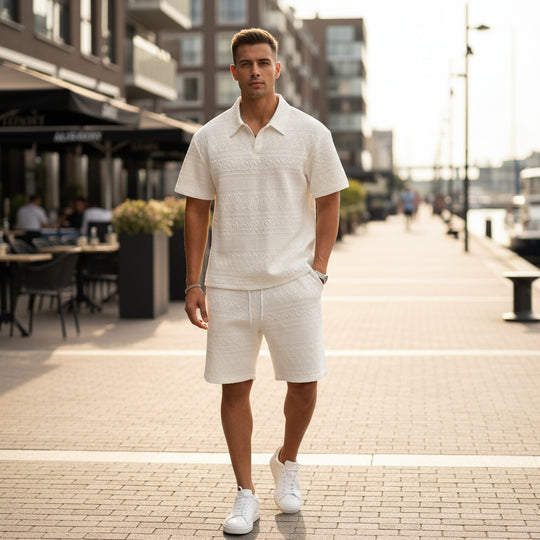Basser - Heren Set | Modieuze Polo en Shorts-Sets voor heren-Basser-Abrikoos-S-Basser