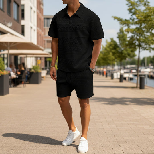 Basser - Heren Set | Modieuze Polo en Shorts-Sets voor heren-Basser-Zwart-S-Basser