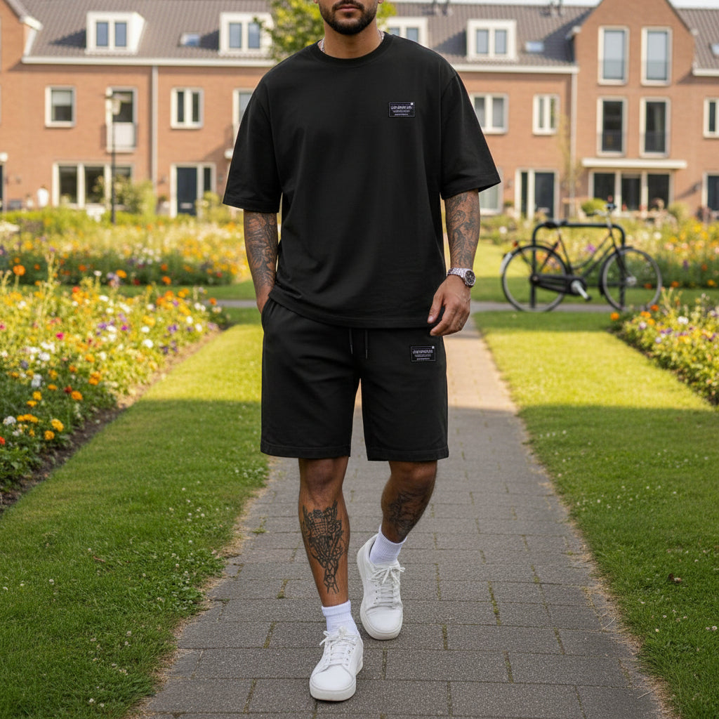 Basser - Heren Set | Oversized T-shirt en Shorts-Basser-Zwart-S-Basser