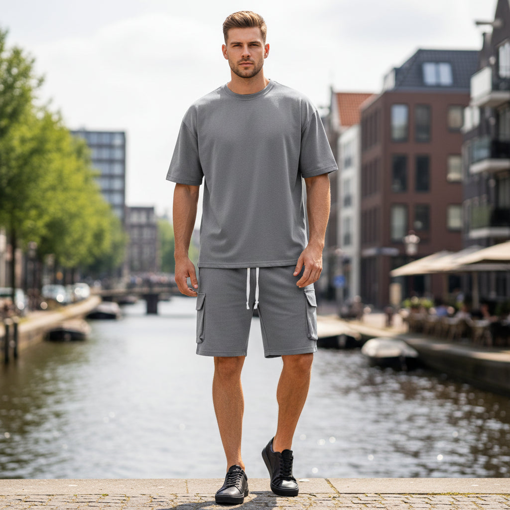 Basser - Heren Set | Relaxed T-Shirt met Bermuda Shorts-Sets voor heren-Basser-Basser