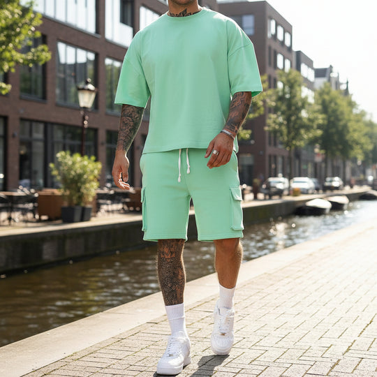 Basser - Heren Set | Relaxed T-Shirt met Bermuda Shorts-Sets voor heren-Basser-Groen-S-Basser