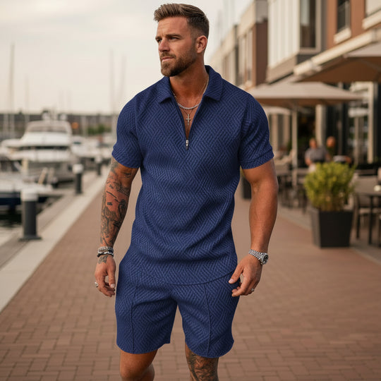 Basser - Heren Set | Slim-Fit Polo en Short-Basser-marineblauw-S-Basser