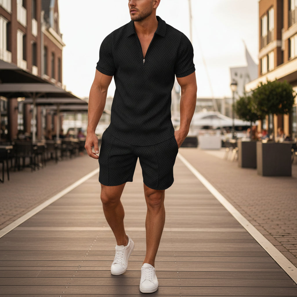 Basser - Heren Set | Slim-Fit Polo en Short-Basser-zwart-S-Basser