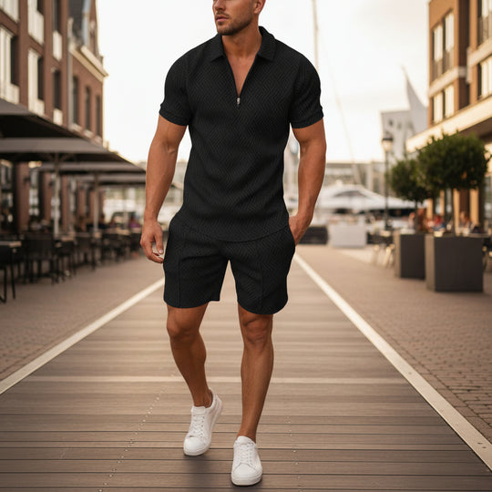 Basser - Heren Set | Slim-Fit Polo en Short-Basser-zwart-S-Basser