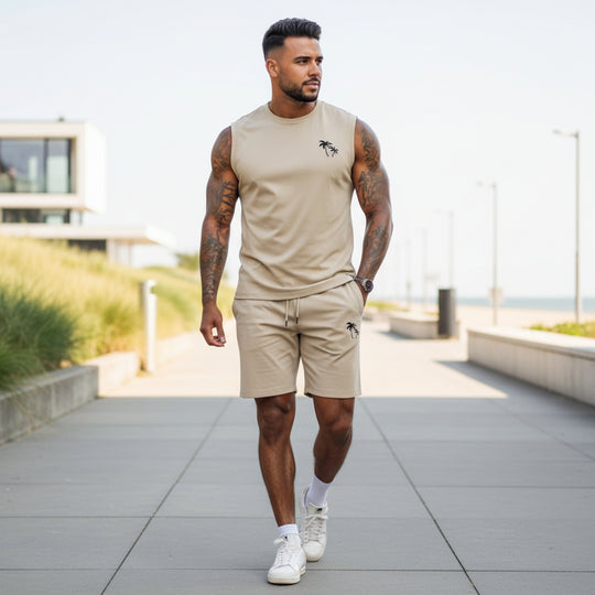 Basser - Heren Set | Sportieve Zomerlook-Sets voor heren-Basser-Abrikoos-S-Basser