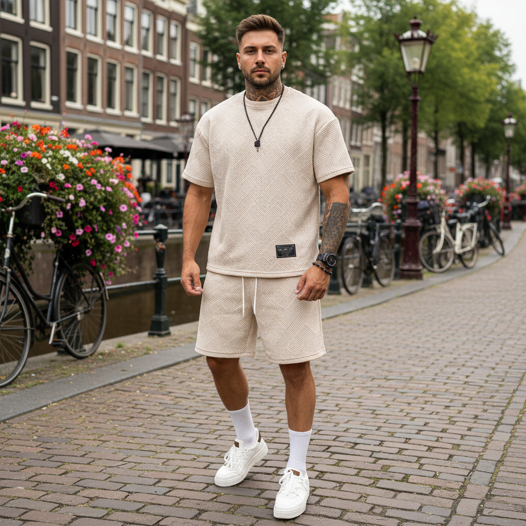 Basser - Heren Set | Sportieve Zomerlook-Sets voor heren-Basser-Beige-S-Basser
