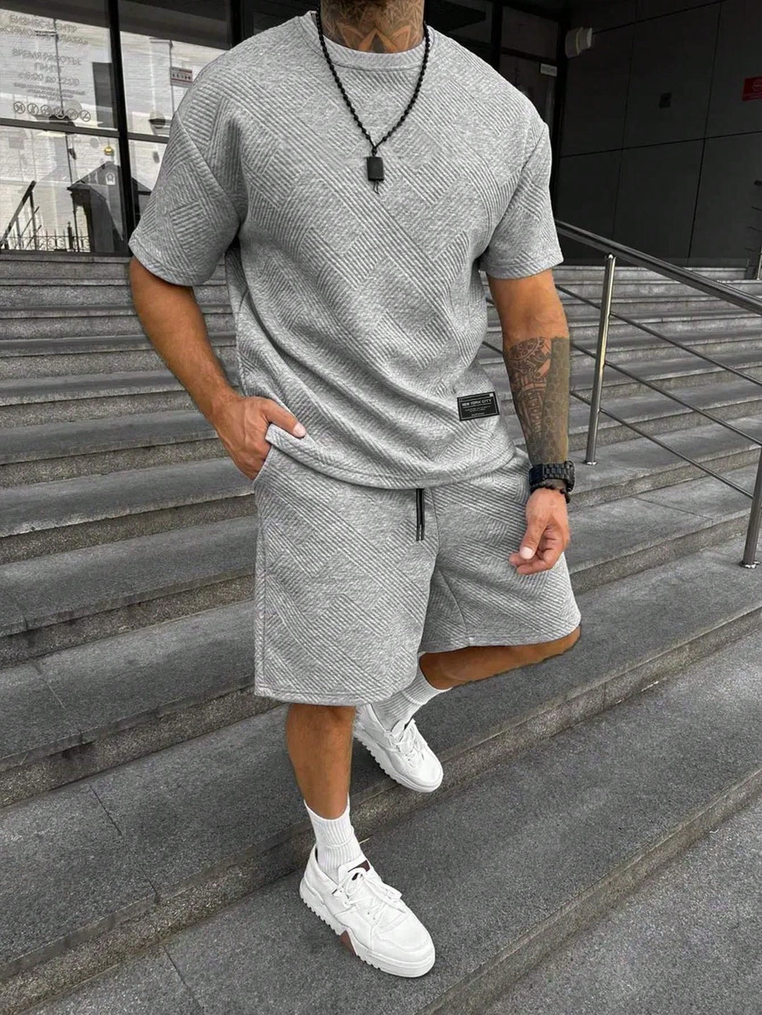 Basser - Heren Set | Sportieve Zomerlook-Sets voor heren-Basser-Grijs-S-Basser