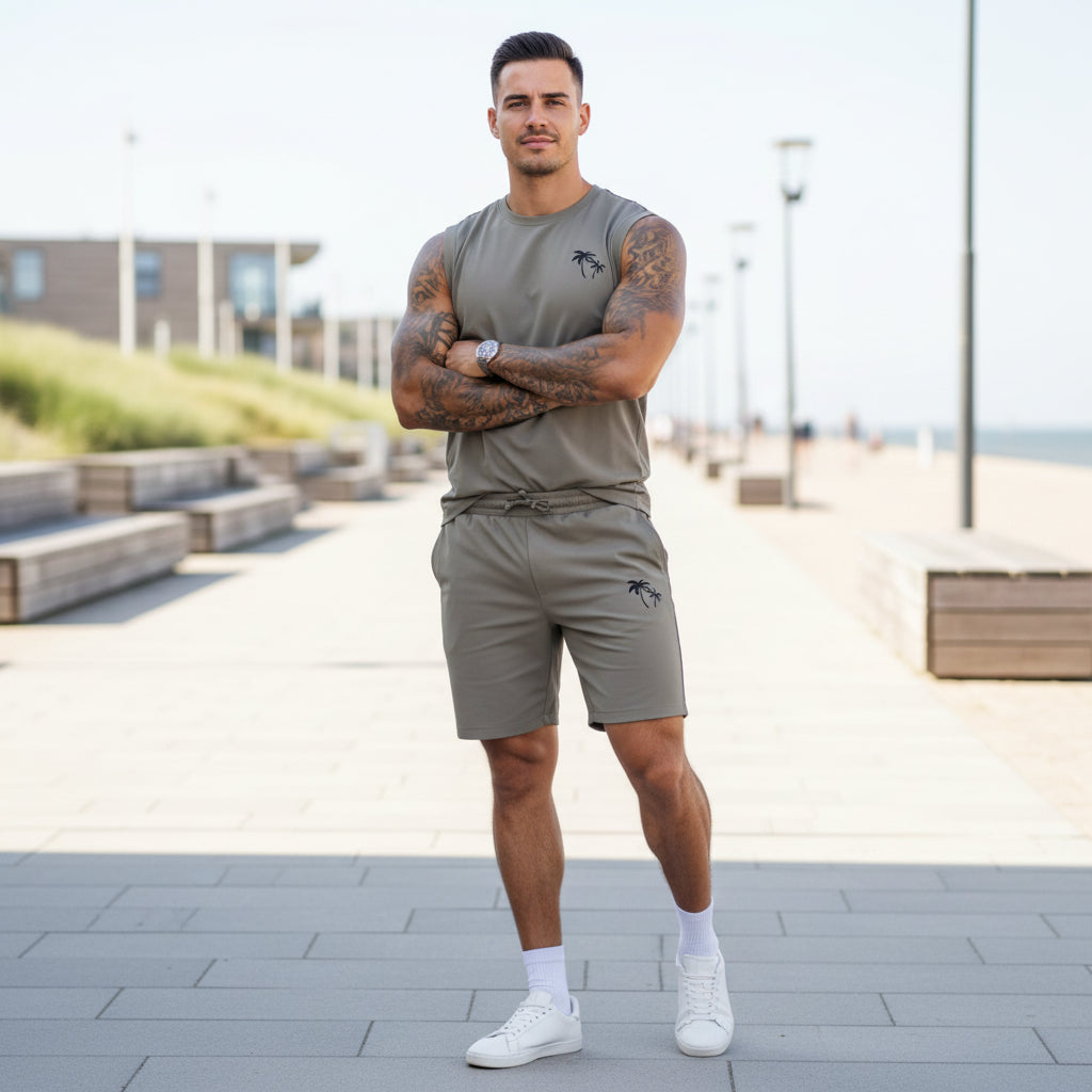 Basser - Heren Set | Sportieve Zomerlook-Sets voor heren-Basser-Khaki-S-Basser