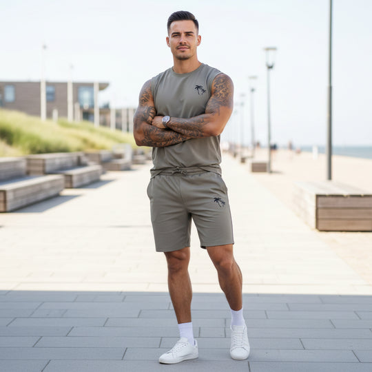 Basser - Heren Set | Sportieve Zomerlook-Sets voor heren-Basser-Khaki-S-Basser