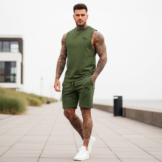 Basser - Heren Set | Sportieve Zomerlook-Sets voor heren-Basser-Legergroen-S-Basser