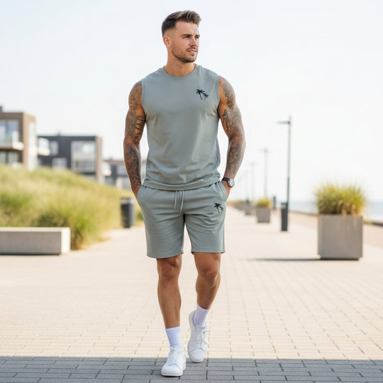 Basser - Heren Set | Sportieve Zomerlook-Sets voor heren-Basser-Lichtgrijs-S-Basser