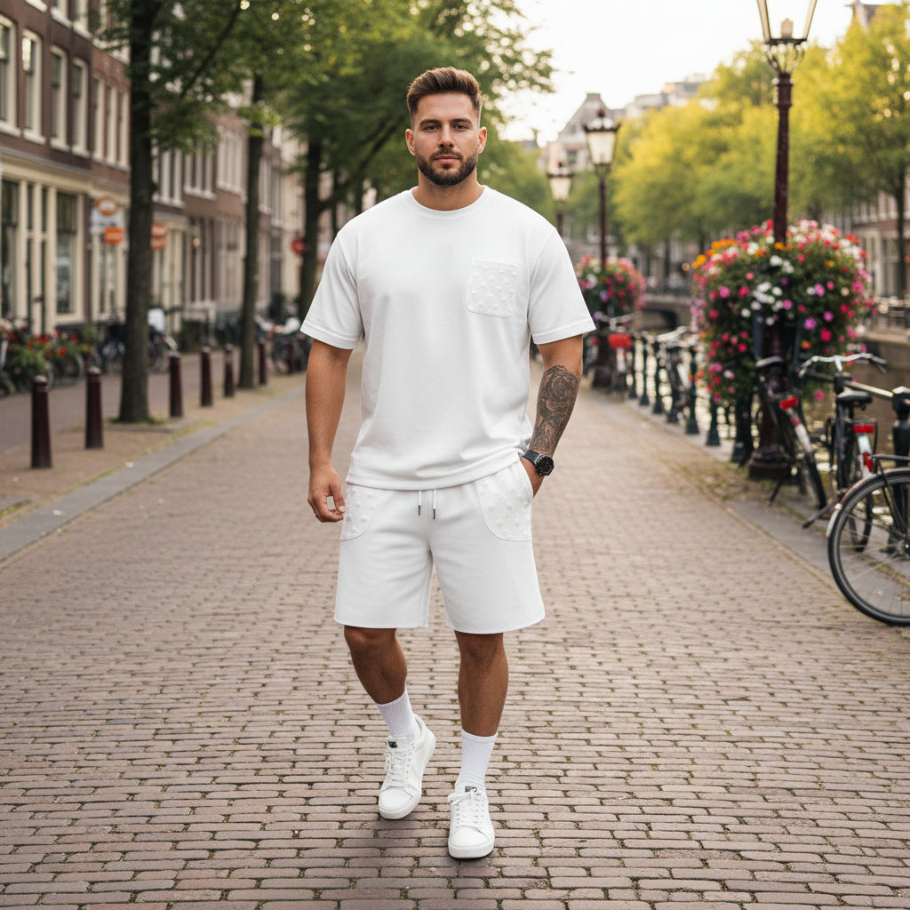 Basser - Heren Set | Sportieve Zomerlook-Sets voor heren-Basser-Wit-S-Basser
