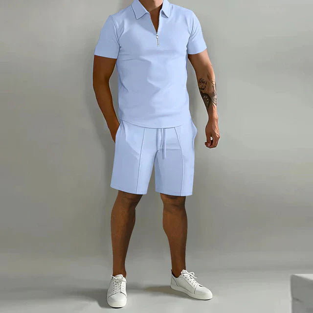 Basser - Heren Set | Verfijnde Polo en Short-Basser-licht blauw-S-Basser