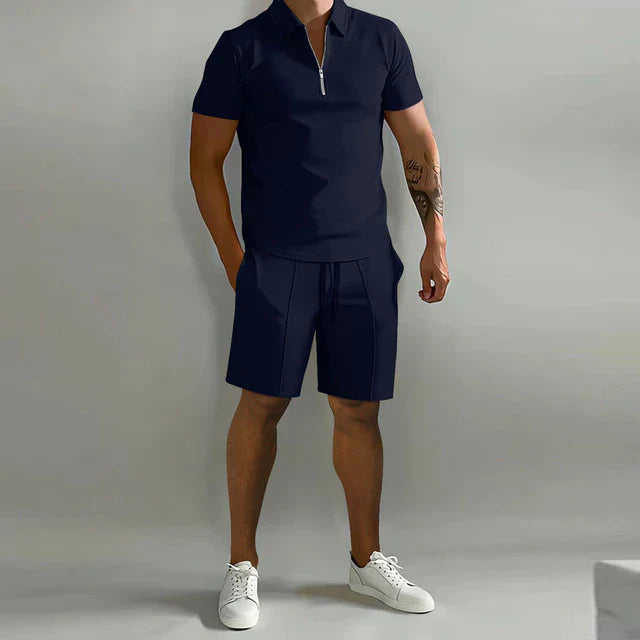 Basser - Heren Set | Verfijnde Polo en Short-Basser-marineblauw-S-Basser