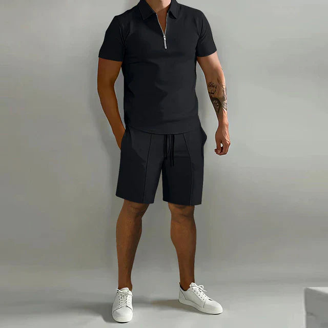 Basser - Heren Set | Verfijnde Polo en Short-Basser-zwart-S-Basser