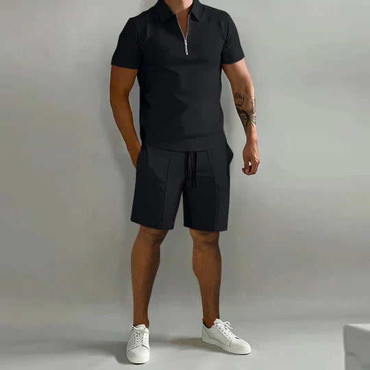 Basser - Heren Set | Verfijnde Polo en Short-Basser-zwart-S-Basser