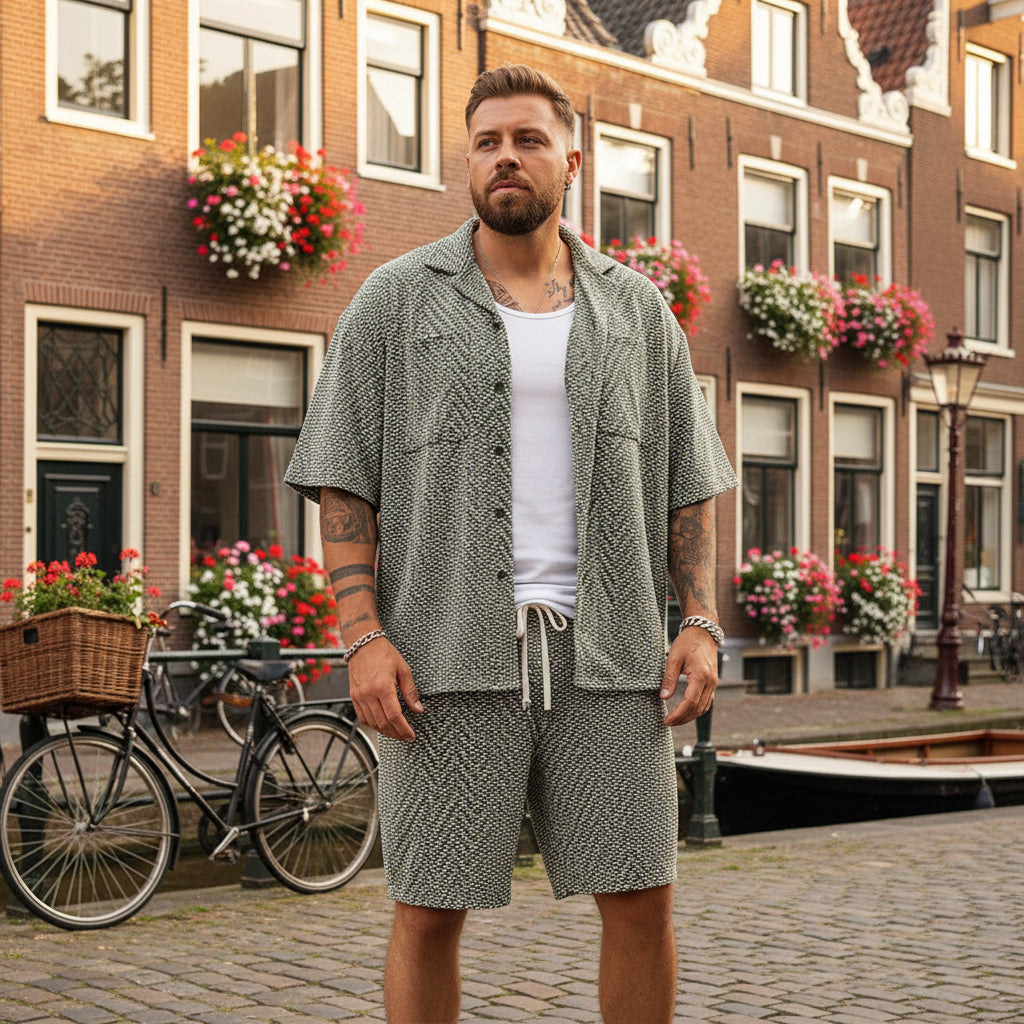 Basser - Heren Set | Volledige Knoopsluiting-Kledingsets-Basser-Grijsgroen-S-Basser