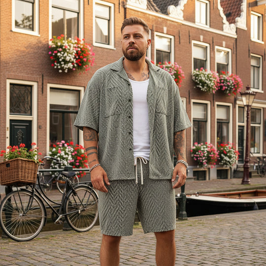 Basser - Heren Set | Volledige Knoopsluiting-Kledingsets-Basser-Grijsgroen-S-Basser