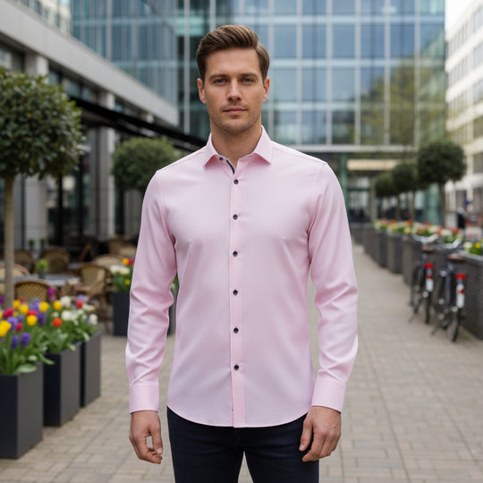 Basser - Heren Shirt | Anti-Kreuk Stretch-Basser-Roze-M-Basser
