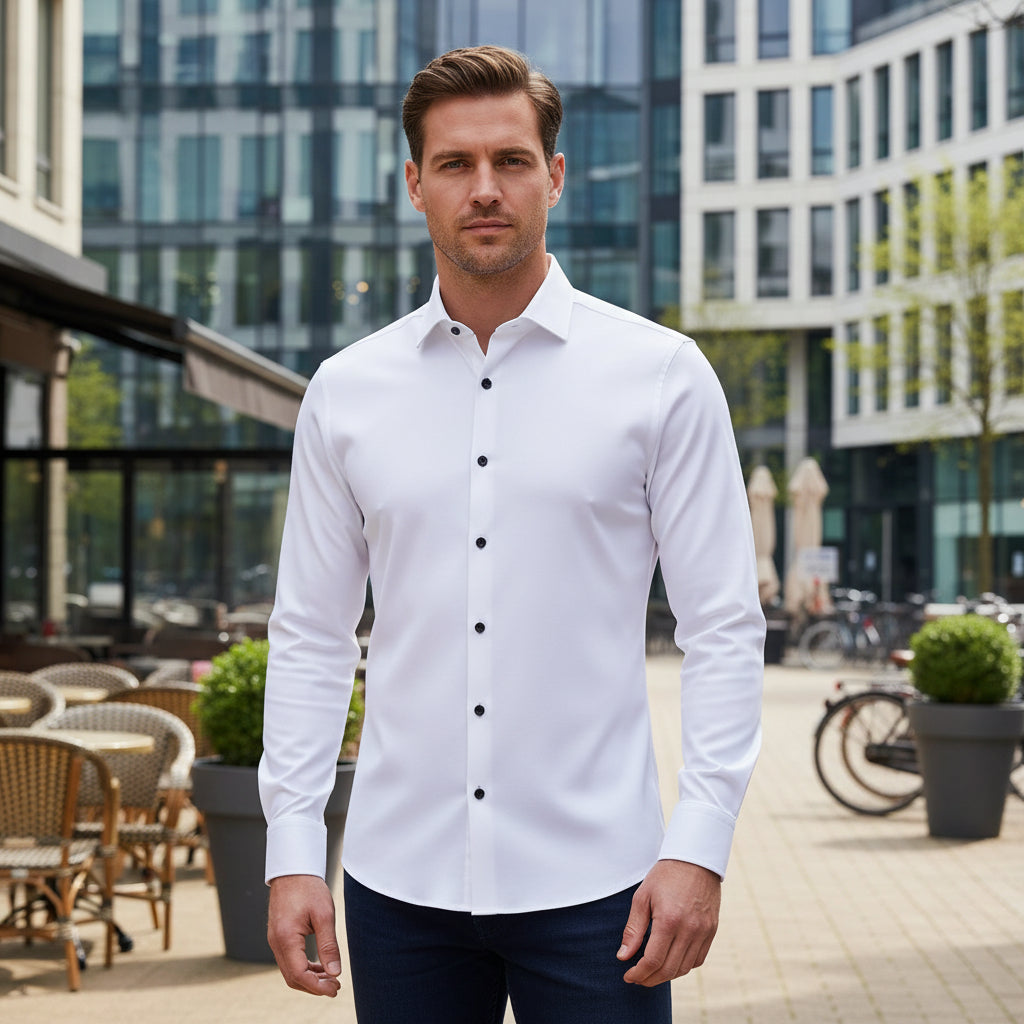 Basser - Heren Shirt | Anti-Kreuk Stretch-Basser-Wit-M-Basser