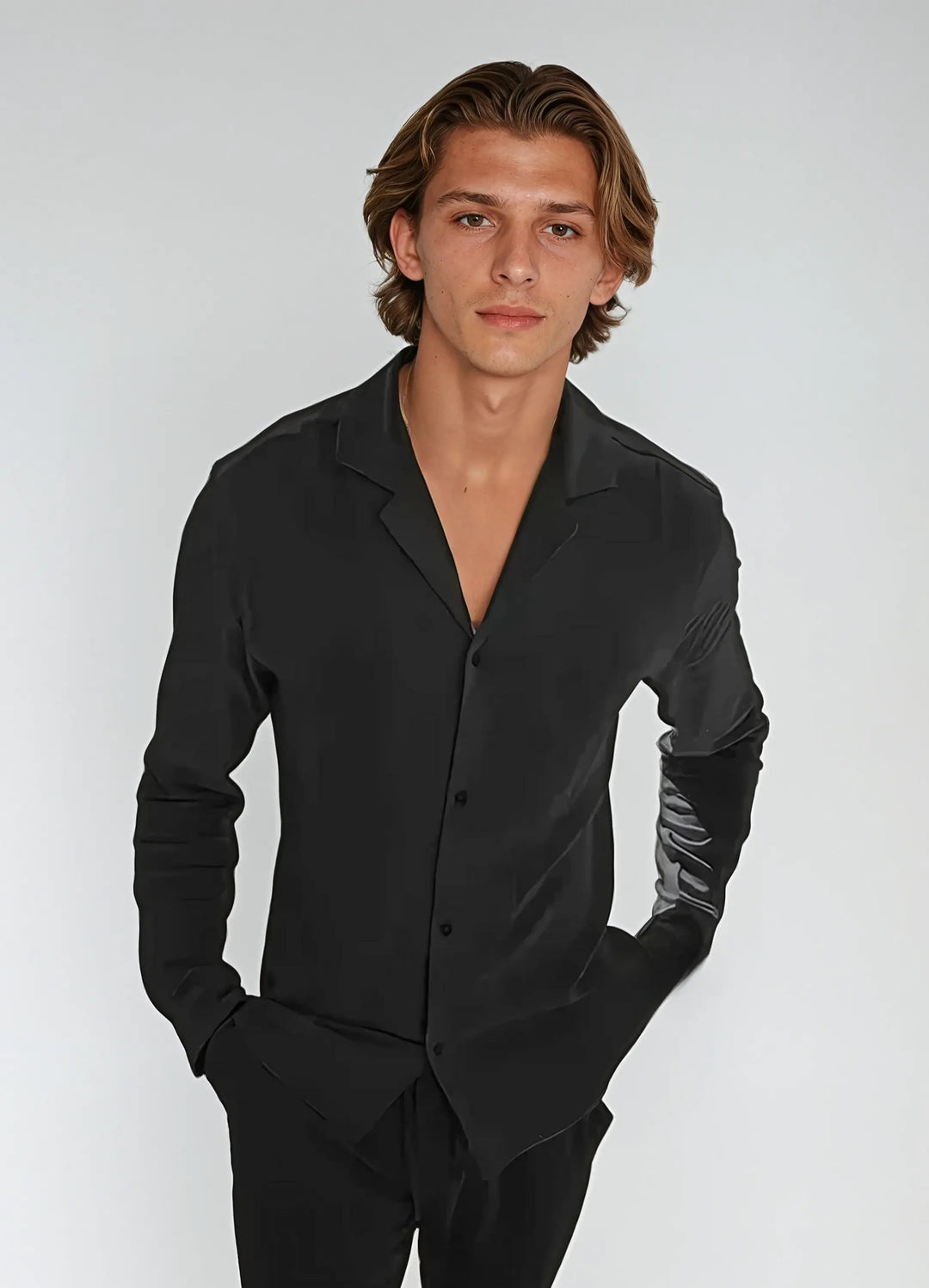 Basser - Heren Shirt | Linnen Look-Basser-Zwart-M-Basser