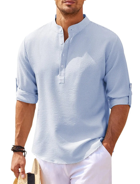 Basser - Heren Shirt | Opstaande Kraag-Basser-Blauw-S-Basser