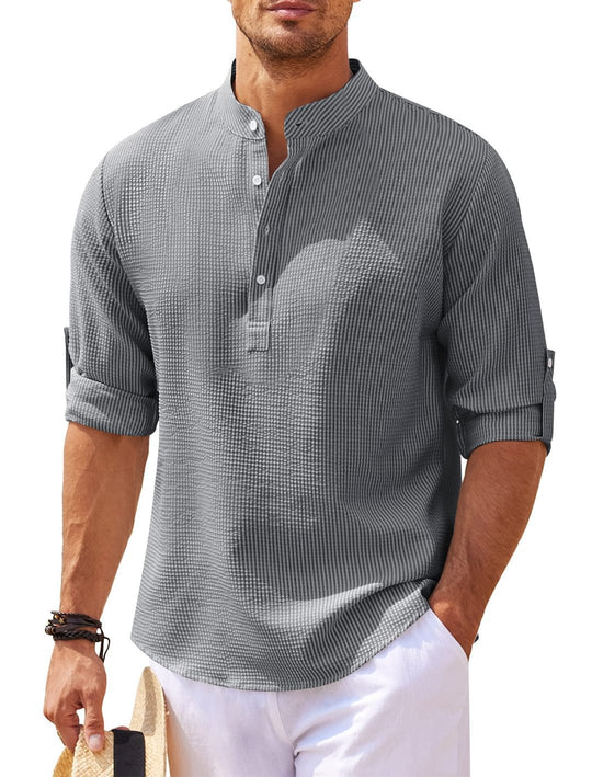 Basser - Heren Shirt | Opstaande Kraag-Basser-Donkergrijs-S-Basser