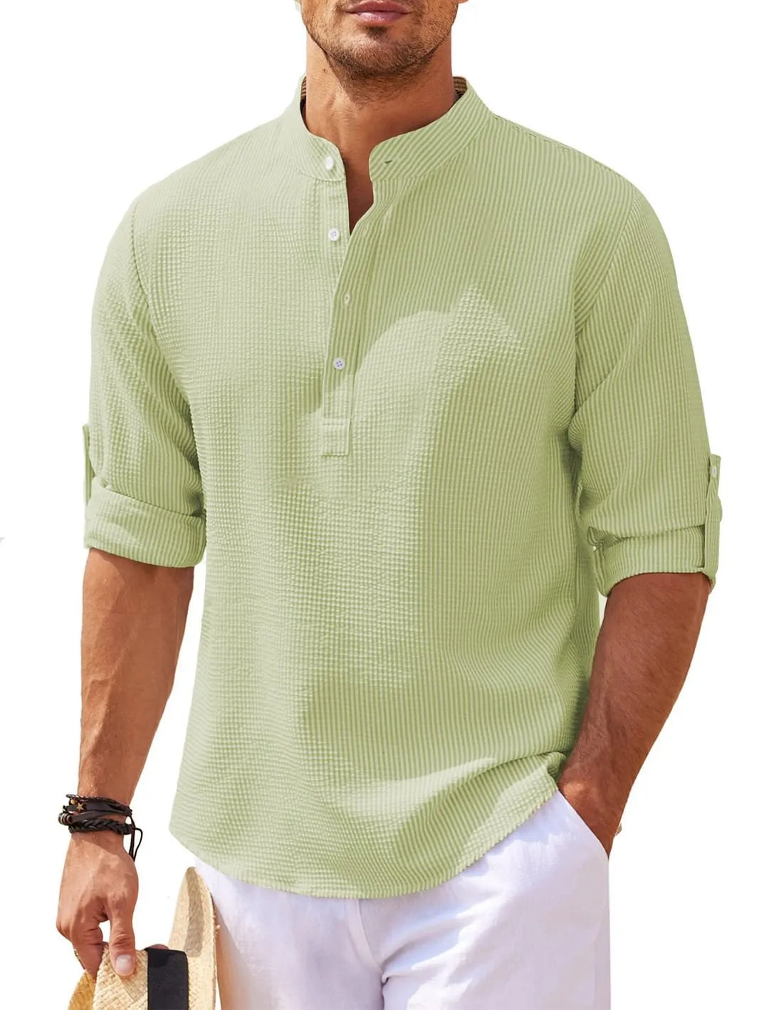 Basser - Heren Shirt | Opstaande Kraag-Basser-Groen-S-Basser
