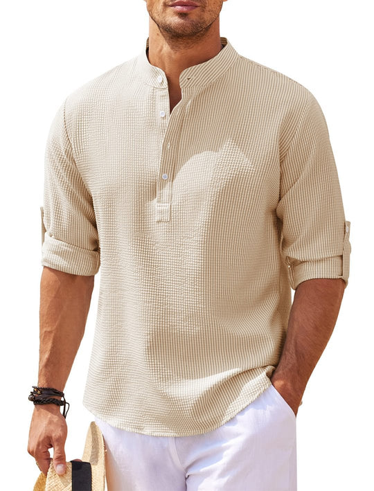 Basser - Heren Shirt | Opstaande Kraag-Basser-Khaki-S-Basser
